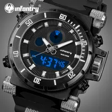 INFANTRY Dual Display Watch Relojes Masculino Men Clock Quartz Military Sports Watches Rubber Strap Water Resistant Wristwatches