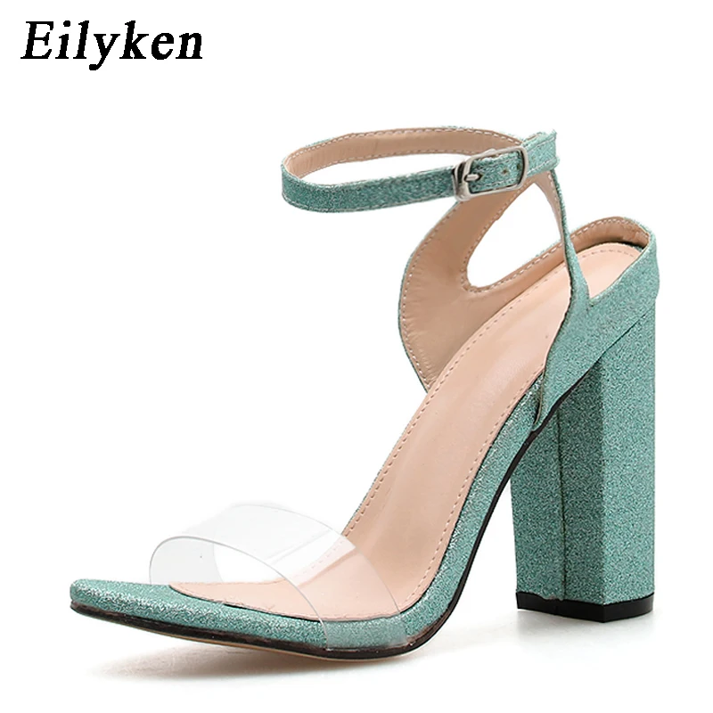 

Eilyken PVC Transparent Open-toed Women Sandals Buckle Strap Square Heels Party Fashion Sandals Shoes For Women size 35-42