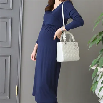 

Spring & summer Korean pure color pregnancy clothes dress modal plus size long sleeve nursing maternity women dresses
