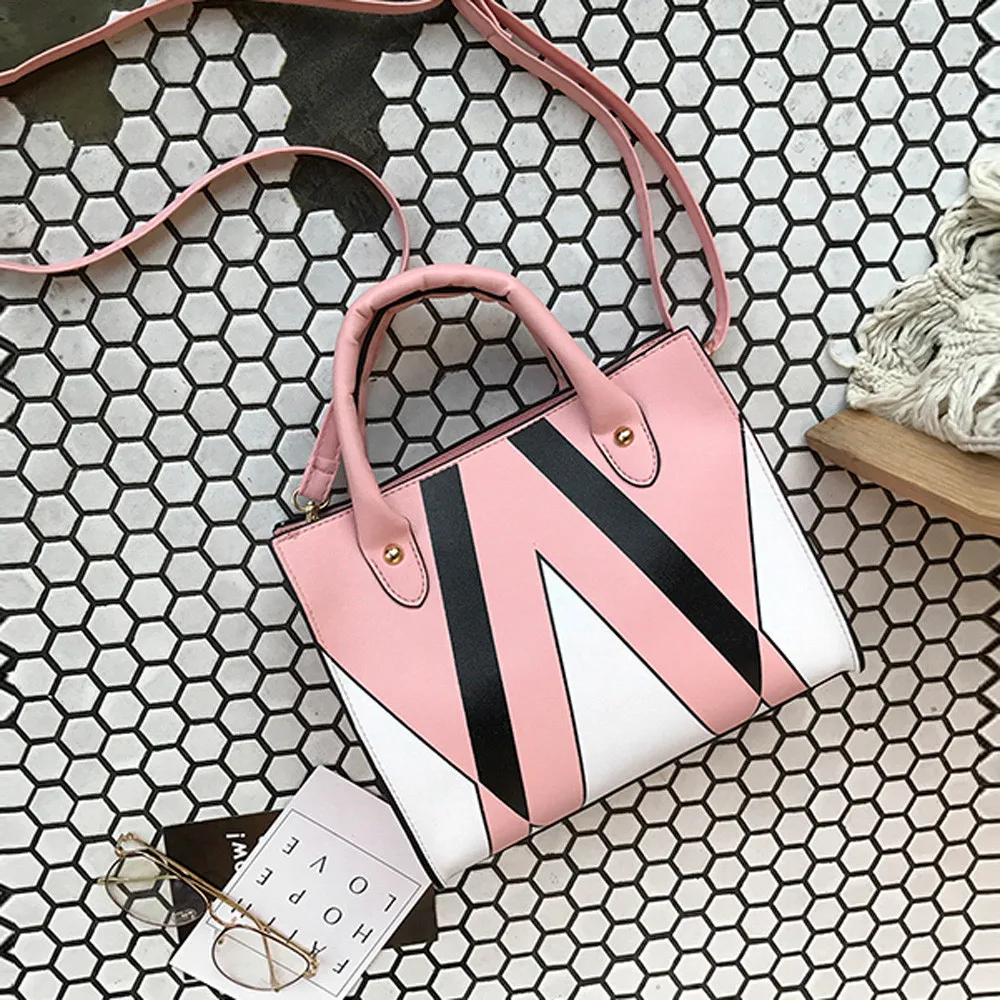 Женская сумка на плечо, сумка через плечо, повседневная сумка-тоут в стиле пэчворк, женская кожаная сумка на молнии, квадратная сумка-мессенджер - Цвет: Розовый