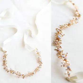 

Handmade Luxurious Vintage Rose Vine Headband Comb Opal Crystal Crown Bridal Headdress Wedding Dress Hair Accessories