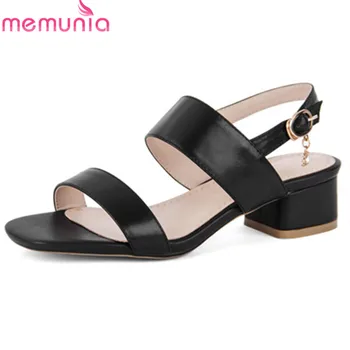 

MEMUNIA 2019 new arrive women sandals solid colors genuine leather shoes square heels summer party prom shoes woman dress shoes