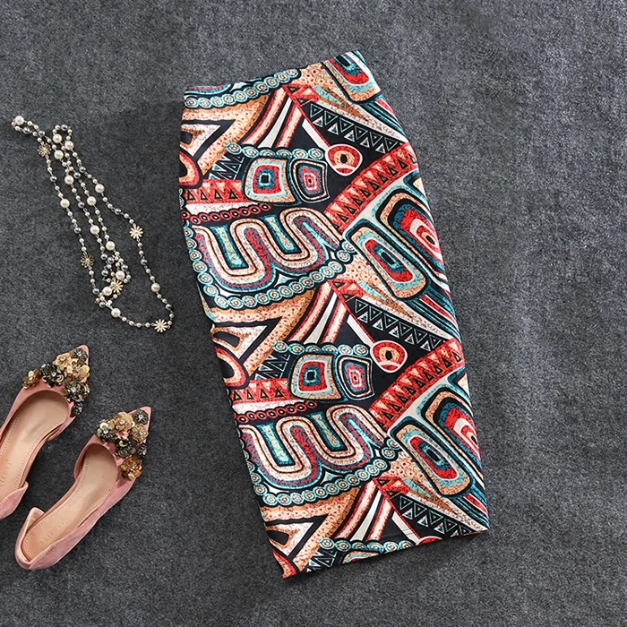 

Micosoni New Spring/summer 2018 Abstract Print Printed Knee-Length Offiice Lady Skirt of Buttock After Slit Slim Women's Skirts