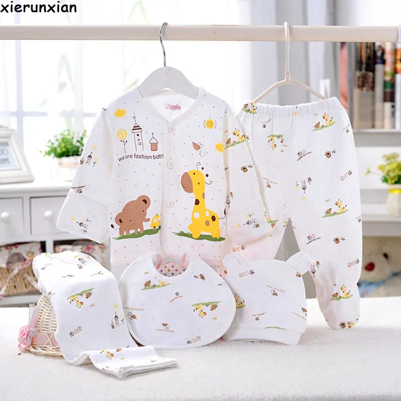 

Unisex 5PCS Baby Sets For 0-3M Cotton Baby Girl Clothes Baby Boys Sets Infant Underwear Print Cartoon Newborn Clothes Gift Set