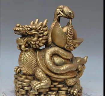 

zhmui88006516<<++12"China fengshui brass Wealth yuanbao money Dragon turtle Tortoise snake statue