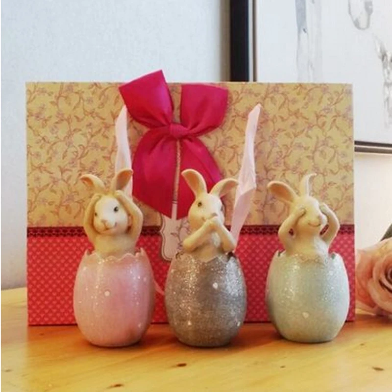 Набор из 3 кроликов смолы декоративное искусство Рождественский подарок