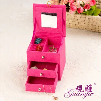 

Caixa Organizadora Real 2019 New Box Flannelette Small Tetragonal Three Layers Of Double Drawers With A Mirror Jewelry Boxes