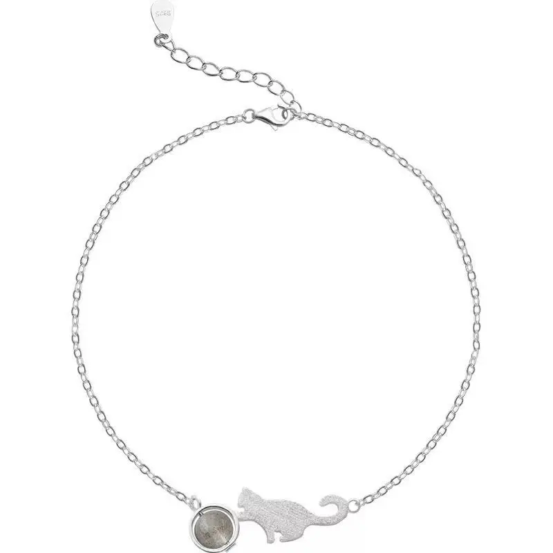 

S925 sterling silver cat moonstone bracelet simple student chain children's accessories LB03