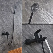 Black shower head bathroom shower set stainless steel bath faucet with handheld shower head under water outlet black design home free shipping stainless steel round shower head brushed nickel handheld shower faucet head water saving