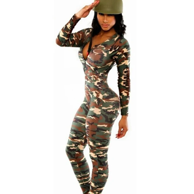 Polyester Novelty Print Bodysuit New Woman Long Sleeve Camouflage