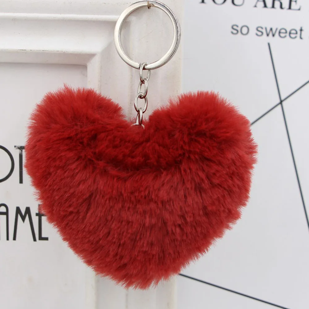 Комплект из 2 предметов, модное Красное сердце любовь в форме плюшевый брелок пара сумка с комочком шерсти подвеска автомобиль кулон брелок плюшевые игрушки