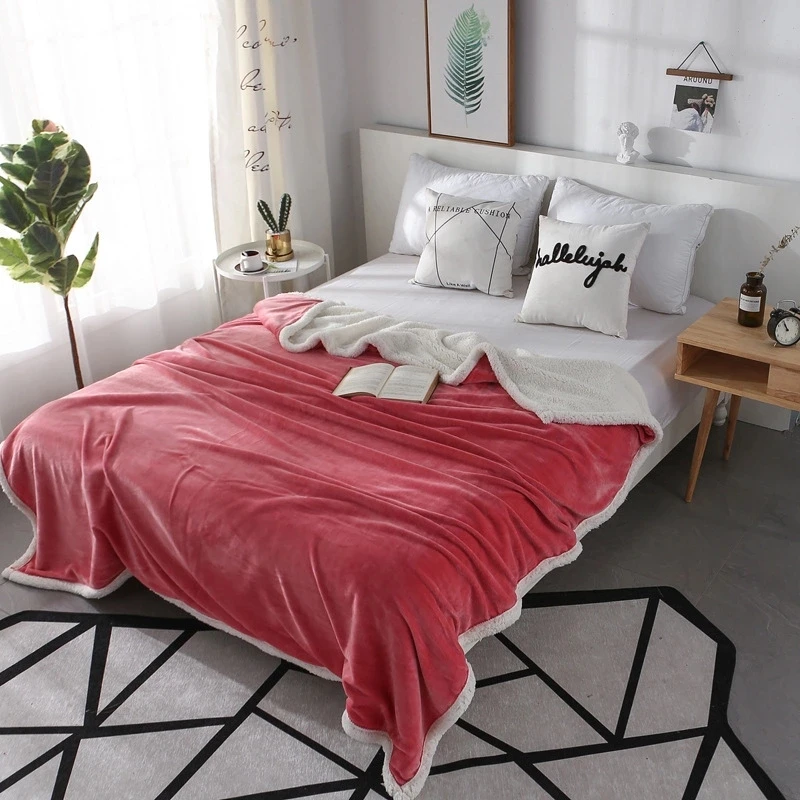 hot solid king size thicken cashmere flannel blankets Soft winter warm plush sofa bed cover