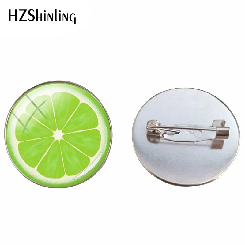 

New Fashion Lemon Slice Cool Summer Broonch Pin Glass Dome Red Orange Fresh Fruit Jewelry Pins for Women's Men's Accessories