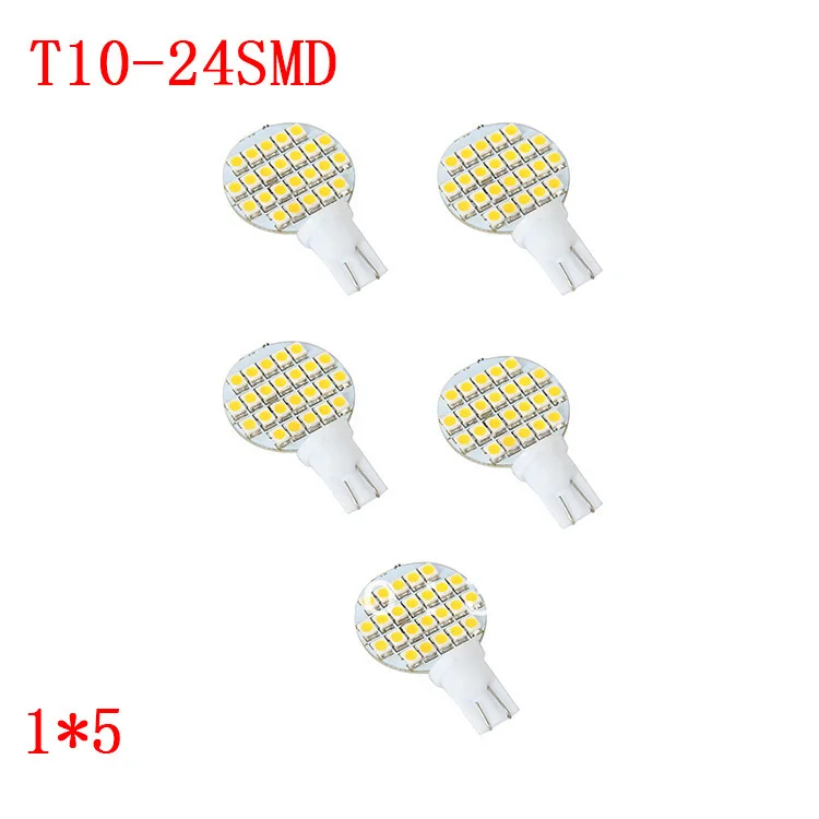 

POSSBAY 5 Pieces Car Signal Light 24SMD White Micro Dome Index Car LED Lamp Bulbs Wedge White Light Headlight Luces Coche DC12V
