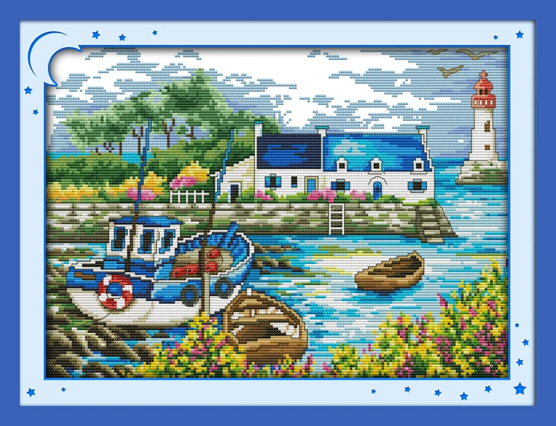 

Scenery of port counted printed on fabric DMC 14CT 11CT Cross Stitch kitsembroidery needlework SetsHome Decor