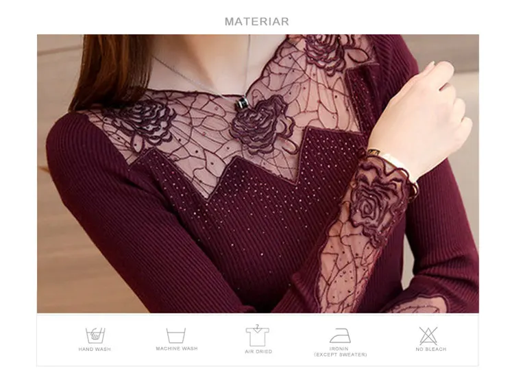 All-match Fashion Women Sweaters Knitted Long Sleeve Sweaters And Pullovers Rose Lace Patchwork Jersey Mujer Invierno 2019  (2)
