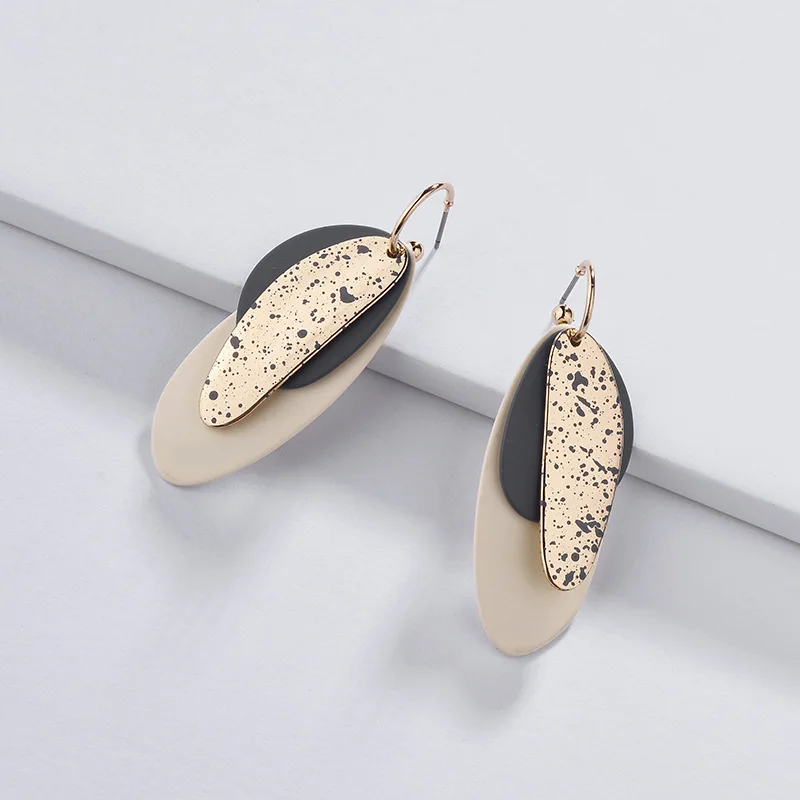 

HUIDANG Fashion Jewelry Triple Layered Stacked Painted Earring Hyperbole Big Metal Dangle Statement Earrings