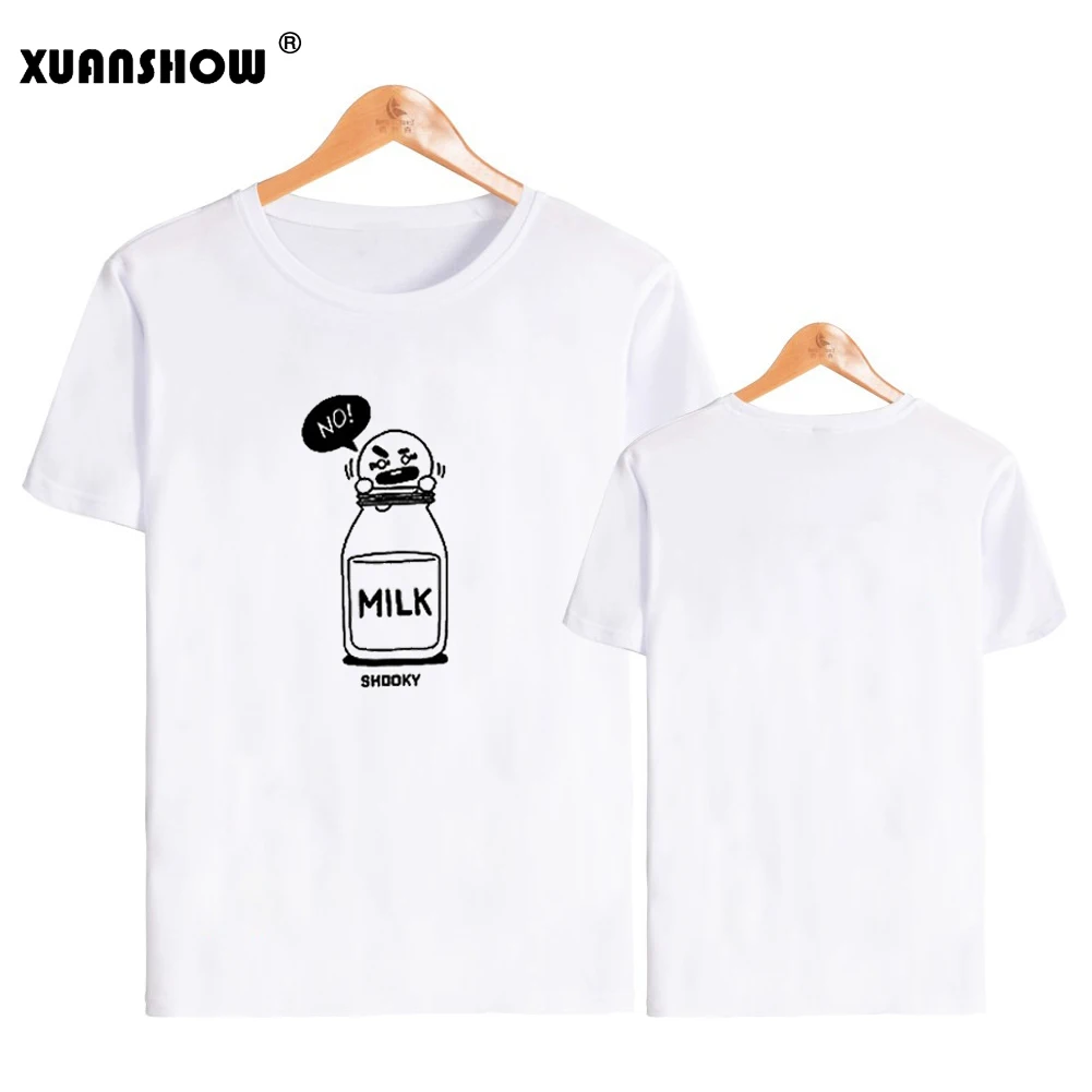 XUANSHOW, женская одежда, футболка,, SHOOKY, мультфильм, молоко, напечатано, унисекс, топы, Kpop, негабаритные, для влюбленных, футболки, женские, Haut Femme - Цвет: White