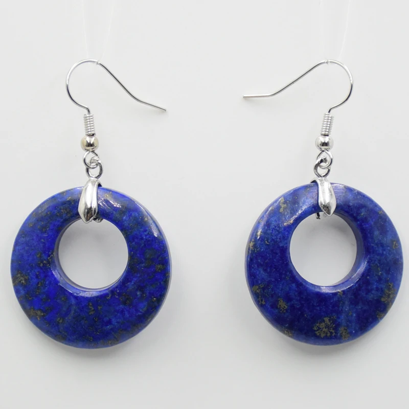 Round Hollow Circle Drop Earrings Natural Amethysts Pink Crystal Turquoises Tiger Eye Stone Women Jewelry Pendant Dangle Earring - Image 2