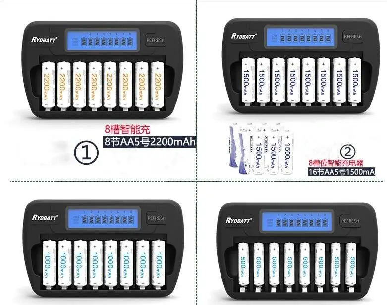 AA/AAA Battery Charger For NiMH/NiCd Rechargeable Batteries 8-Bay Multipurpose Battery Power Smart LCD Intelligent Chargers