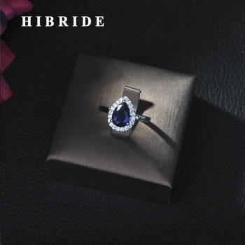 

HIBRIDE Classic Women Engagement Party Jewelry High Quality Big Tear Drop Green Crystal Rings with Zirconia Stones R-09