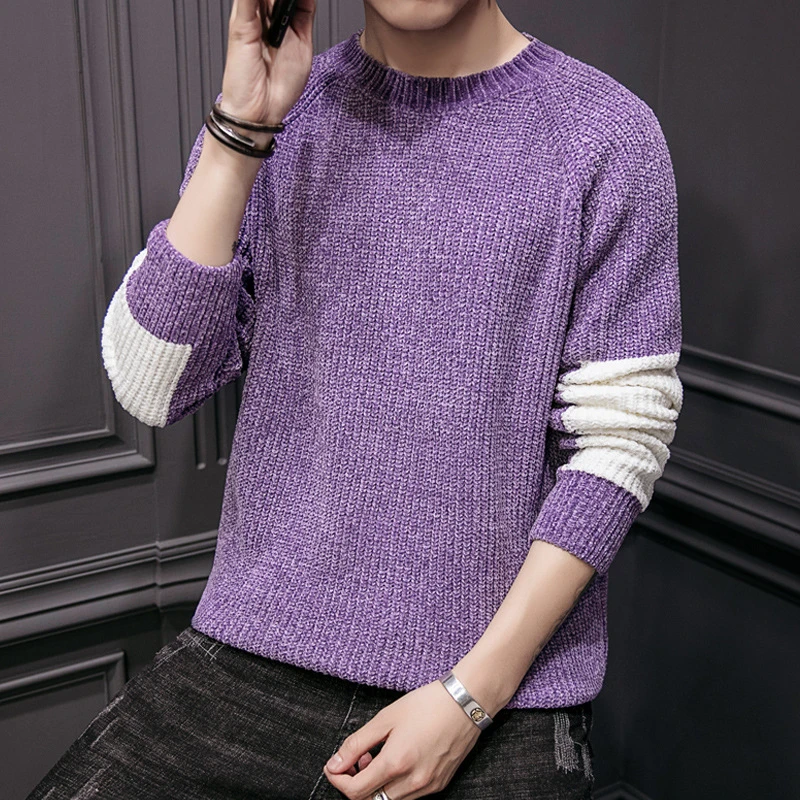 2018 New Arrival Sweater Men Casual Pullover Autumn Round Neck Patchwork Quality Knitted Brand Male Sweaters Plus Size M-3X | Мужская