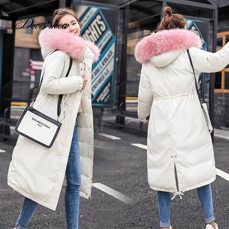Elastyczny kołnierz futro z kapturem Zima w dół płaszcz kurtki długie ciepłe kobiety Casaco feminino Abrigos mujer Invierno 2018 Parkas Outwear 906 -