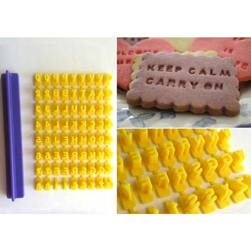 

2018Alphanumeric Letter Baking Mold 3D Biscuit Cookie Stamp Embossing Knife Cake Fondant DIY Mold Yellow Tool Gummy Mould