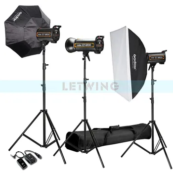 

High Speed Godox Powerful 3X QT1200W Professional Studio Strobe Flash Light & Softbox & Light Stand Kit For Wedding Fashion Art