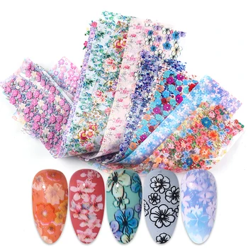 

16pc Nail Foils Set Rose Decals Slider Holographic Blooming Flowers Transfer Sticker Polish Adhesive Wraps Japanese Decor LY1026