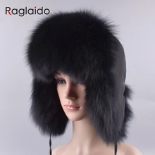 

Raglaido Ushanka Fur Hats for women Outdoor Winter Real Fox Fur Trapper Hats+Genuine leather snow caps Russian ear cap LQ11202