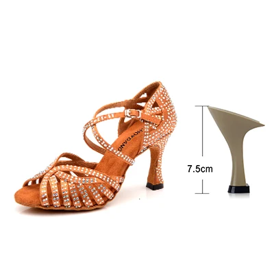 SHOYDANC/Танцевальная обувь; обувь для латинских танцев для женщин; обувь для сальсы; обувь для латинских танцев для девочек; Обувь для бальных танцев; Цвет черный, бронзовый; кожа; Каблук Куба - Цвет: Brown 7.5cm