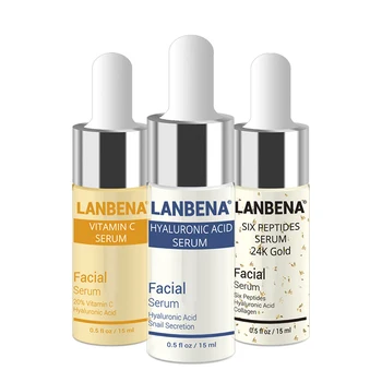 

LANBENA New Vitamin C +Six Peptides Serum 24K Gold+Hyaluronic Acid Serum Anti Aging Wrinkle Moisturizing Whitening Skin Care Set