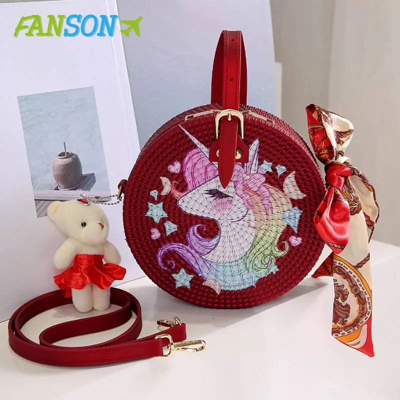 

FANSON Women Vintage Beach Straw Bag Ladies Handmade Woven Rattan Messenger Handbag Summer Bali Bohemian Crossbody Shoulder Bag