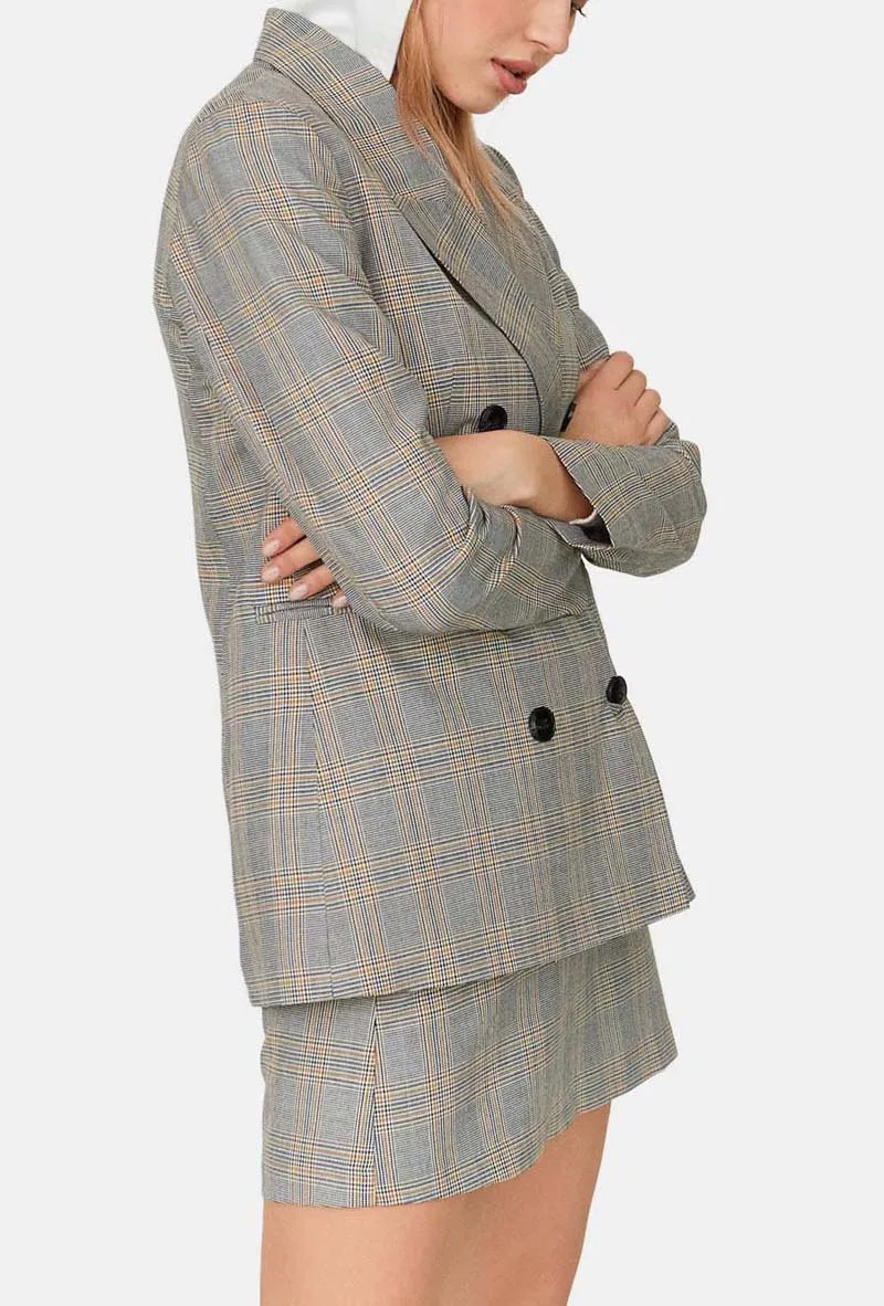 Мода двубортный клетчатый Блейзер женский с длинным рукавом Женские офисные 2019 Весна Куртка женская верхняя одежда костюм пальто AO879