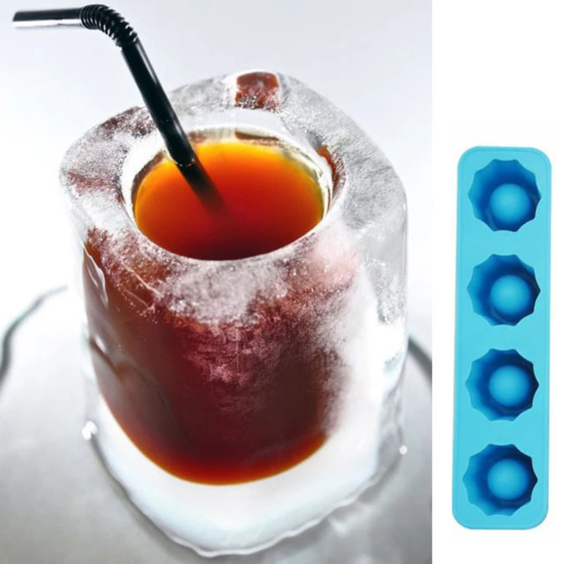 

4 Grids Creative Ice Making Mold Creative DIY Party Drink 3D Silicone Ice Maker Freeze Tray Cool Cup Shaped Drinking Bar Tools