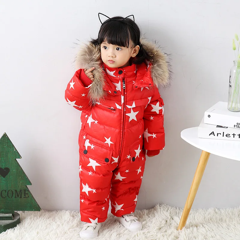 

Russian Winter Infant Baby Snowsuit Waterproof Natural Fur Kids Boys Down Jacket Parkas Toddler Girls Jumpsuit Outwear Coat Z127