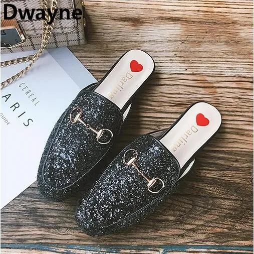 

Women shoes Slippers Ladies Leather embroidery Rome Square head flat shoes women Mules Shoes woman Loafers Slides female women