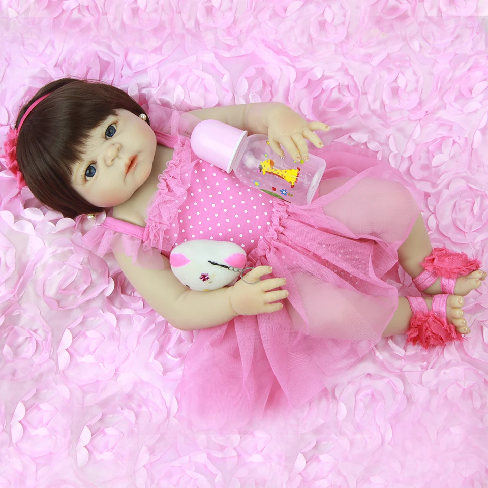 

22 inch Pink Rose Color Reborn Doll Clothes of Lace Polka Dot Princess Doll Dress for 55CM Reborn Newborn Baby Dolls