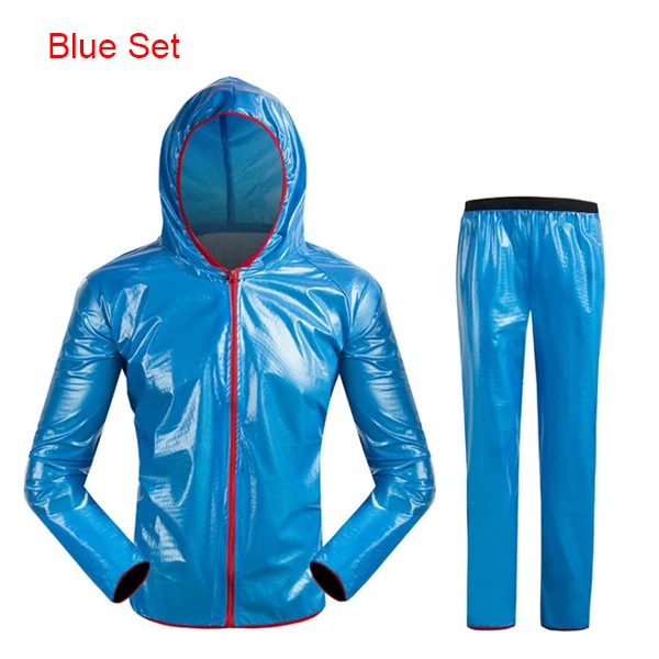 Летние Для мужчин Для женщин езда на велосипеде плащ Водонепроницаемый Vélo штаны дорожный велосипед ветрозащитный дождевик Костюмы комплект S520 - Цвет: blue set