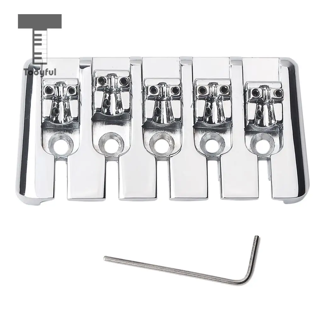 Tooyful Chrome Zinc Alloy L Shape 5 String Bass Bridge with Screws Wrench for Electric Bass Guitar Parts