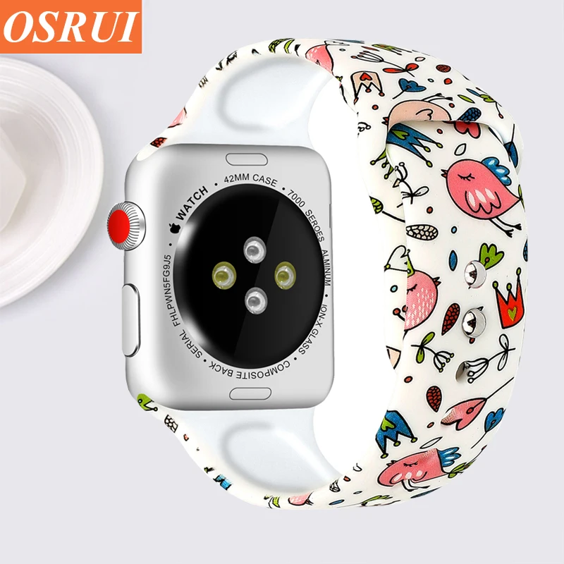

Strap for Apple watch 4 band 44mm 40mm iwatch 3 2 1 band correa 42mm 38mm bracelet Pattern Silicone wrist belt watch Accessories