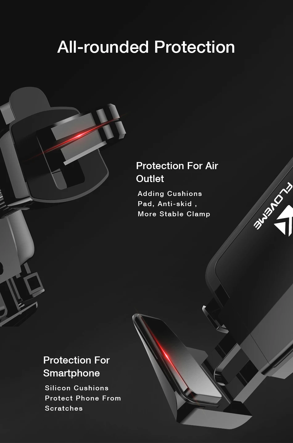 FLOVEME Automatic Lock Air Vent Mount Car Phone Holder Stand 360 Degree Rotation Universal Car Holder Stand For iPhone X 8 Plus (5)
