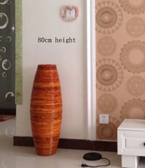Китайская большая бамбуковая напольная ваза большая гостиная декоративная напольная ваза домашнее искусство и ремесло цветочный горшок тканый ретро антикварная отделка - Цвет: 80cm height