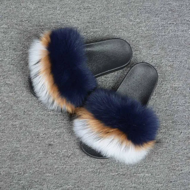 2021 Max Large XXL Real Fox Fur Slides Womens Sliders Slippers Sandals Shoes