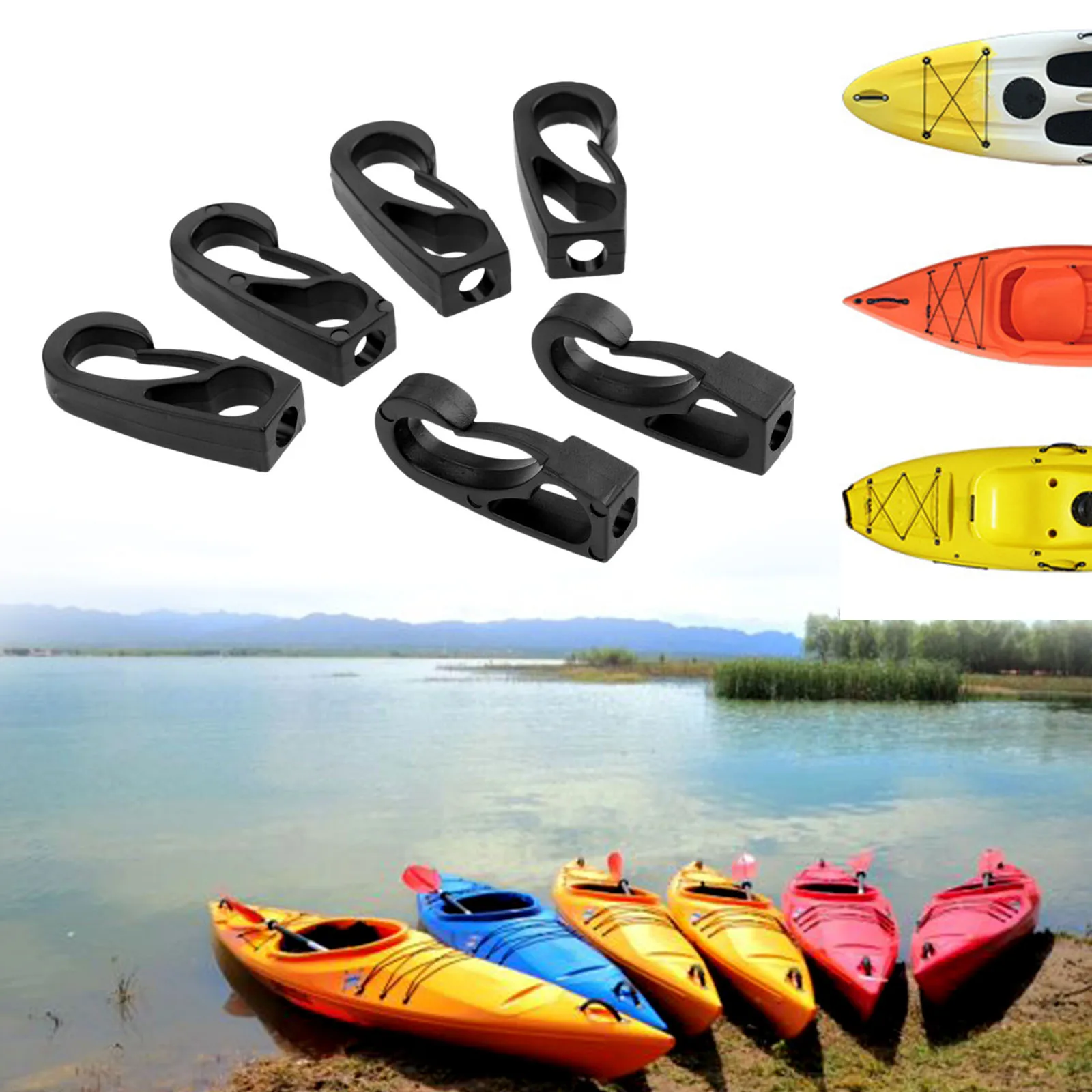 6 Pcs Nylon Clip Hooks Kayak Boats Dinghy 6mm Bungee Elastic Rope Shock Cord Terminal End Hook Snap Clip Replacement Accessories