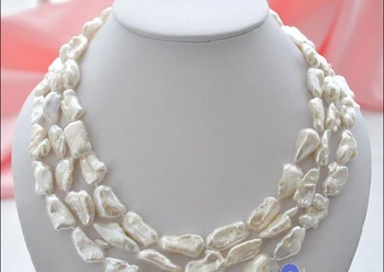 

Free shipping@@@@@ 3ROW 10MM WHITE ROUND FRESHWATER CULTURED PEARL NECKLACE p1068
