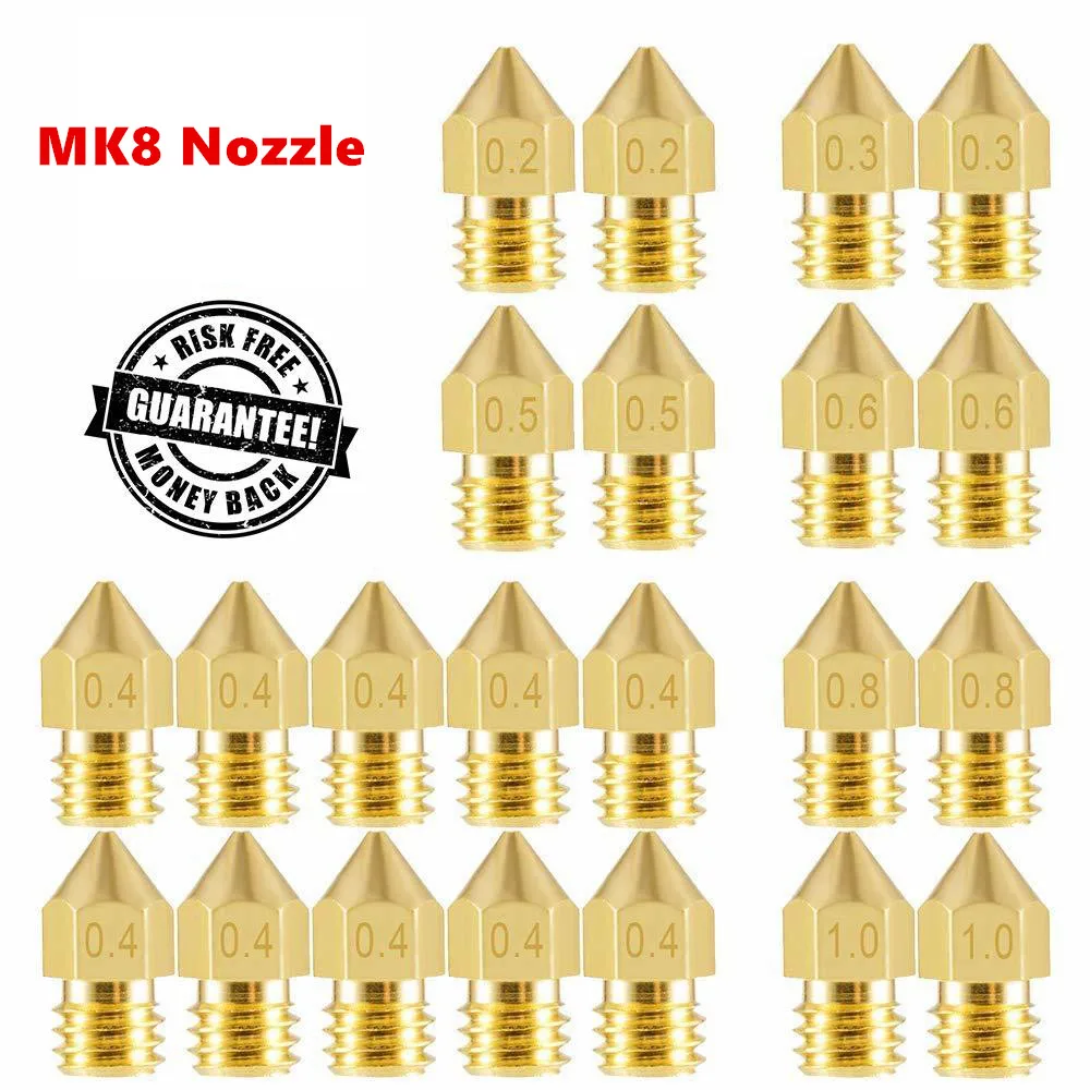 MK8 Nozzle 0.4mm 0.3mm 0.2mm 0.5mm Copper 3D Printers Parts Extruder Threaded 1.75mm 3.0mm Filament Head Brass Nozzles Part