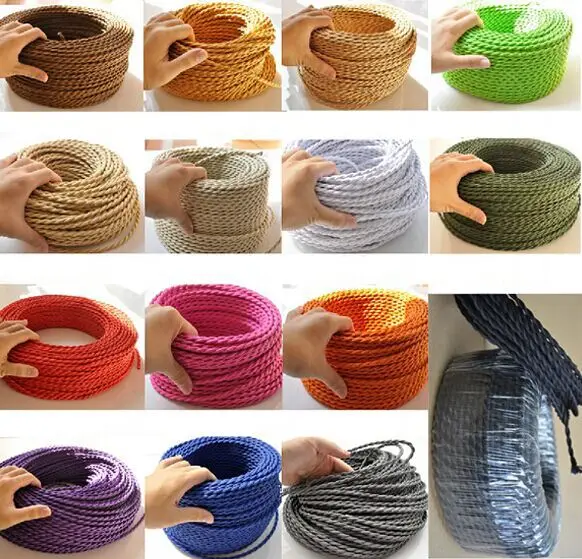 Electrical Wire Twisted Textile Cable Pendant Lamp Cord Edison Vintage Lighting Overhead DIY chandelier lamp wire vintage lamp
