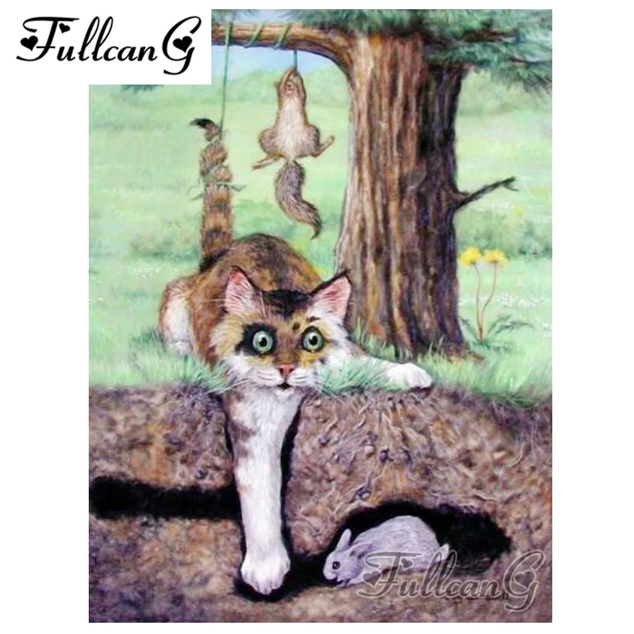 

FULLCANG diy 5d diamond embroidery "cat and mouse" painting full square/round drill rhinestone cross stitch kits decor FC144